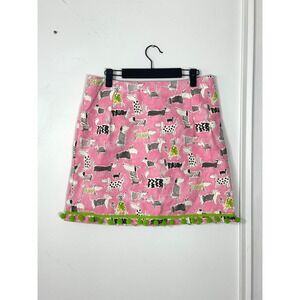 Love,‎ Lilly Mini Skirt Womans 6 green poms pink dog print